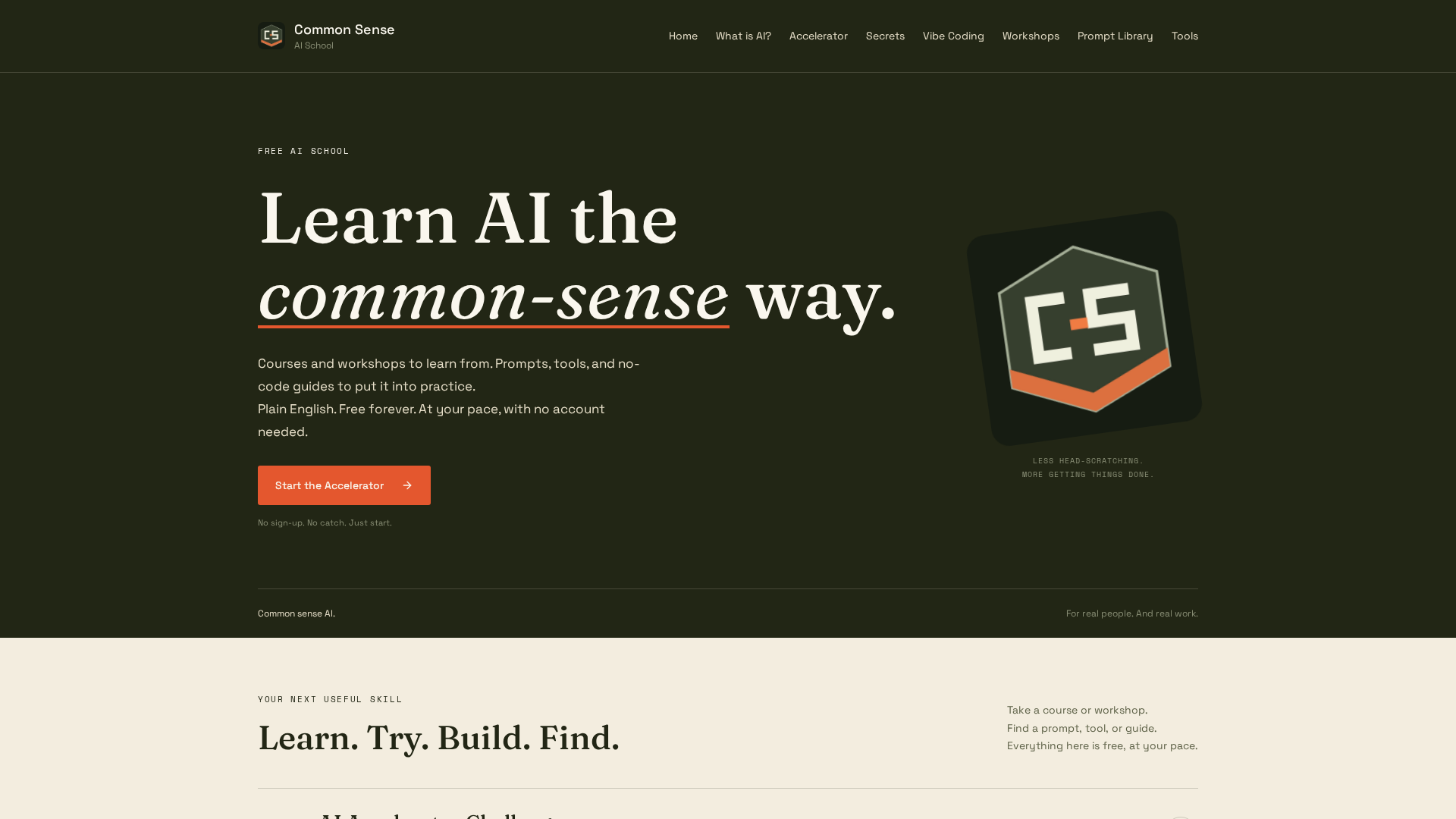 Preview of the Common Sense AI School homepage